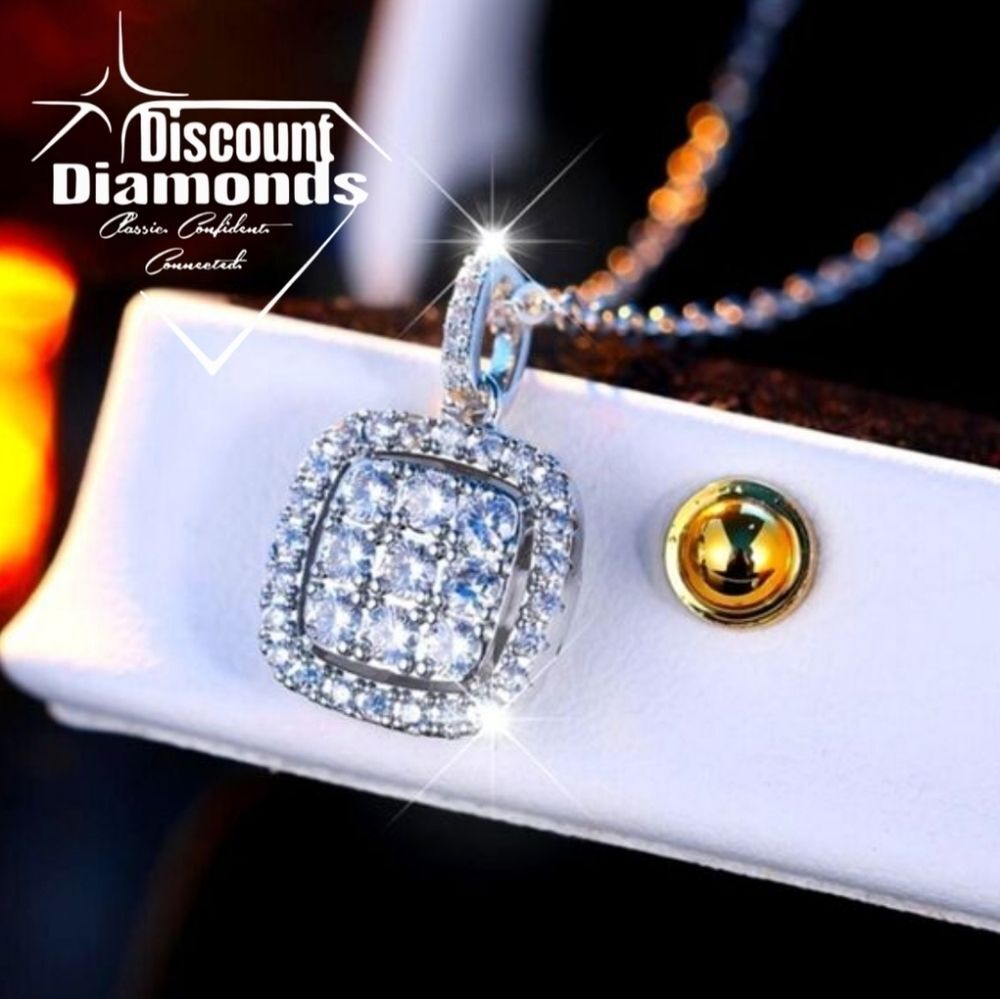 Clear White Baguette Diamond Pendant Necklace on 925 Silver
